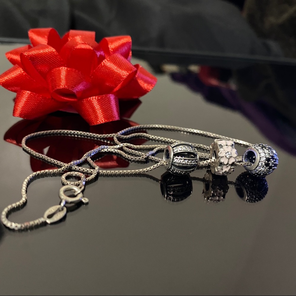 Pandora Charms S925 ALE 3pack with silver necklace